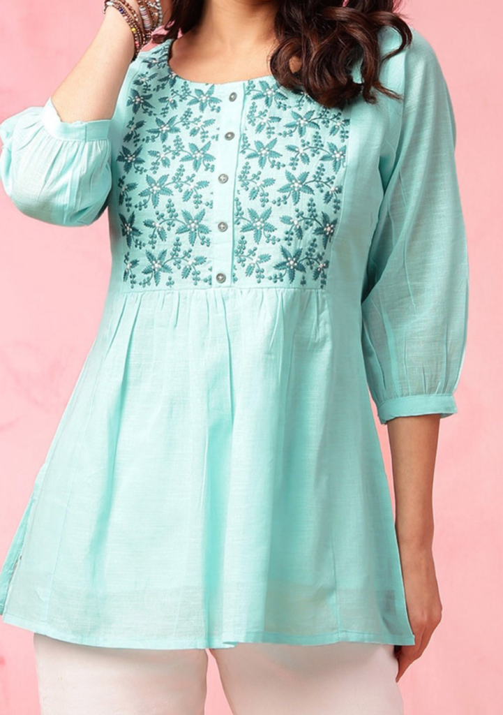 Blue Embroidered short kurta
