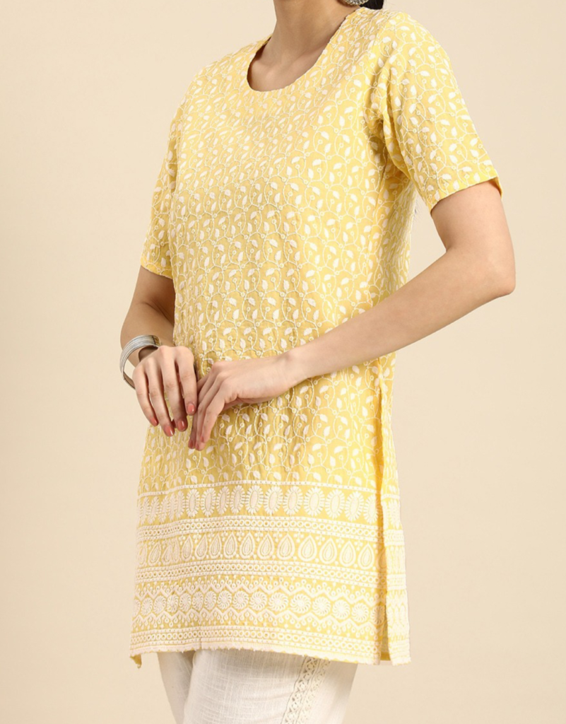 Yellow Embroidered short kurta