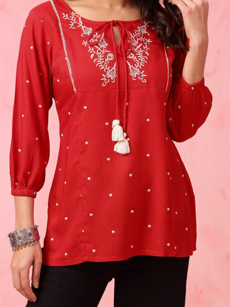 Red Front tie-up short kurti for women