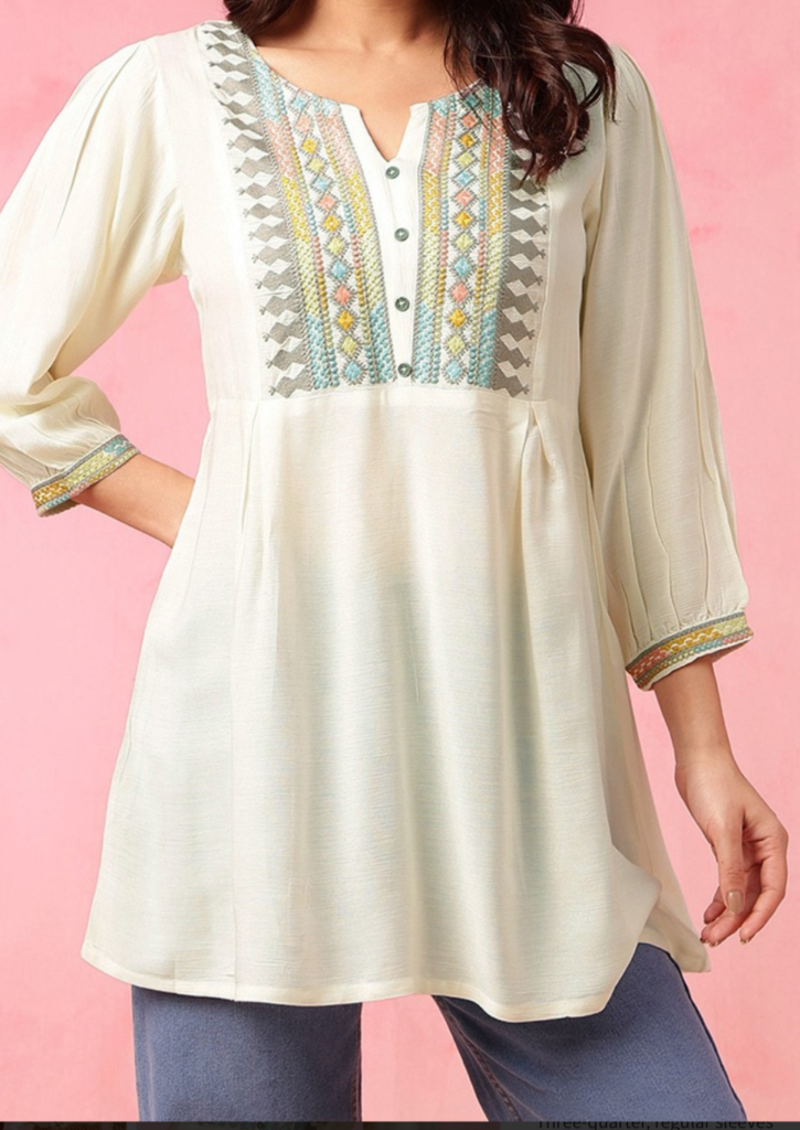 White A-line front button short kurti for women