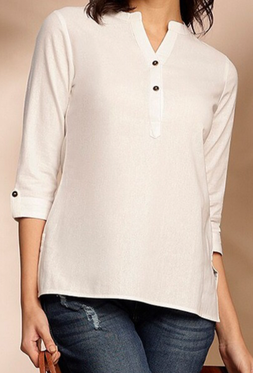 White shirt type short kurti for women