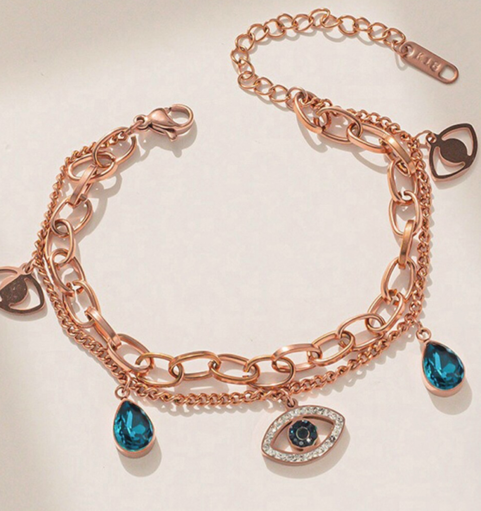 Tear drop and evil eye bracelet for women