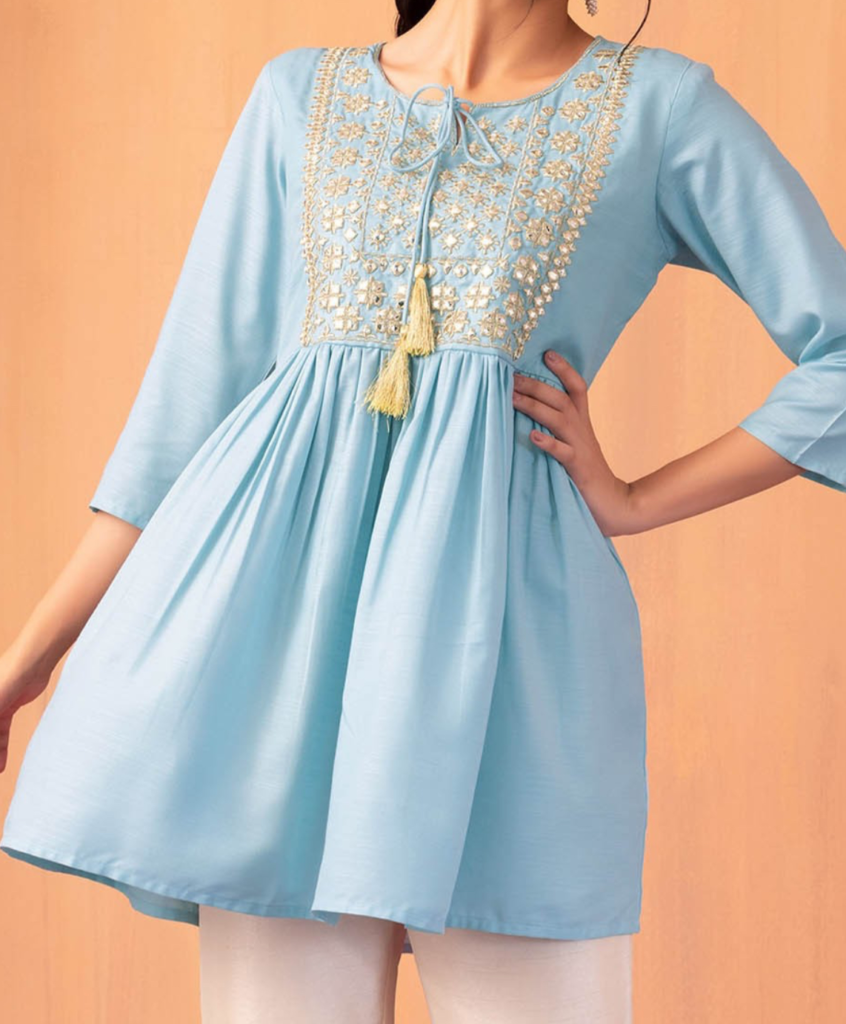 Blue Front tie-up short kurti for women