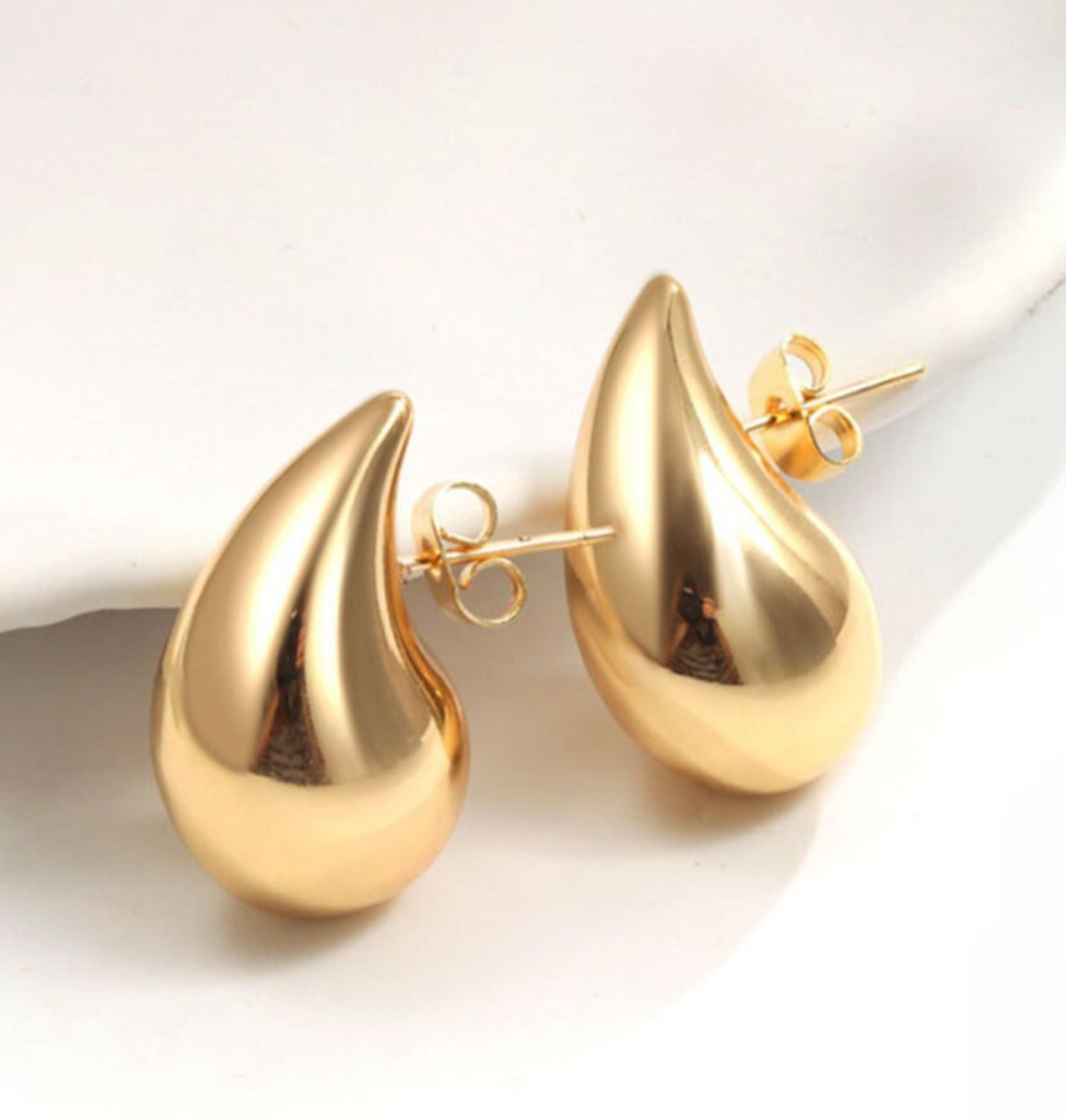 Gold pearl drop stud earrings for women