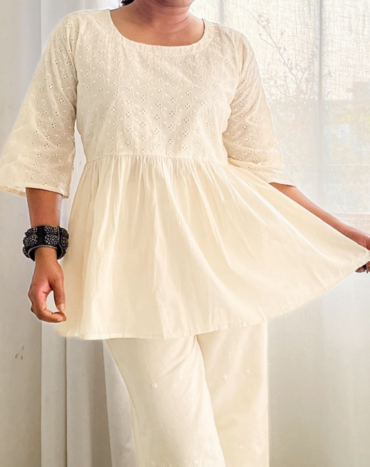 White A-lineshort kurti for women