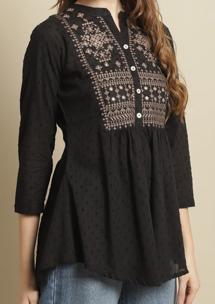Black buttoned casual short kurti for women