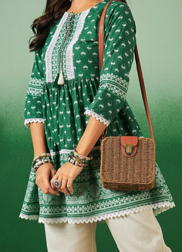 Green Front tie-up casual short kurti for women