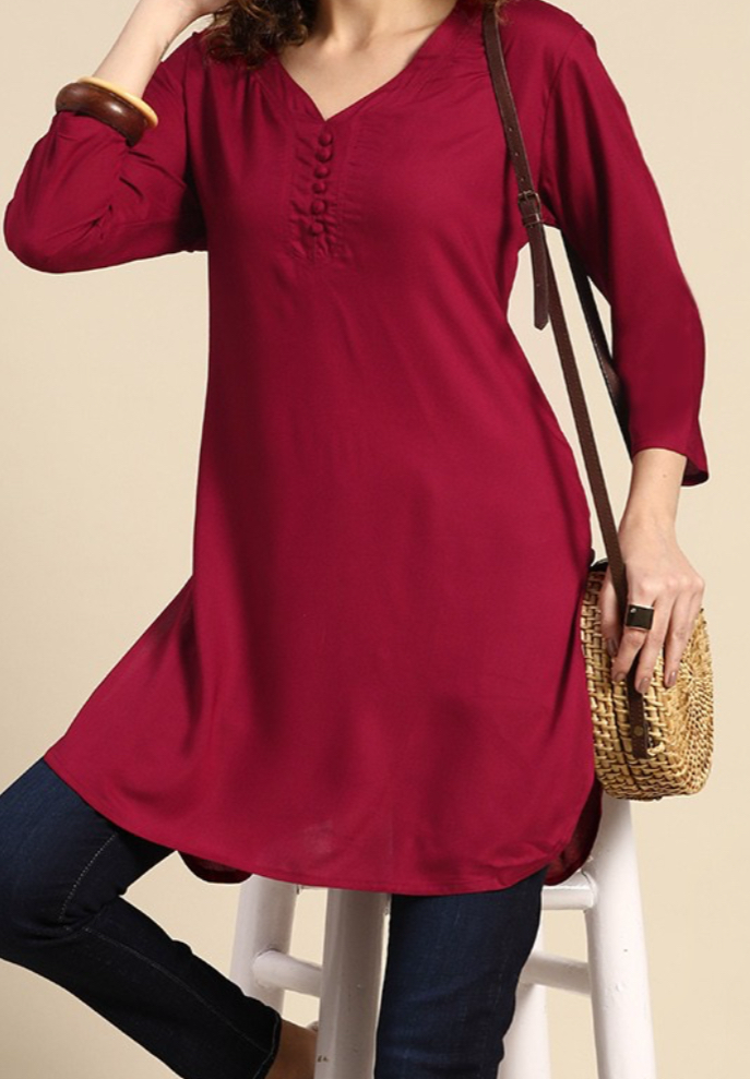 Maroon red short kurti for women